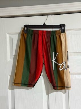 Women Multicolor Stripe Athletic Shorts - Red, Green, Brown